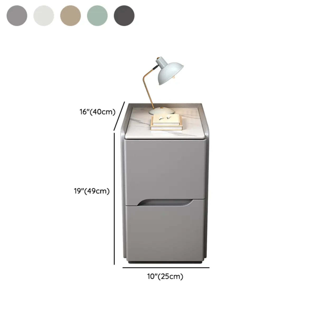 Gray Square Stone and Wood Drawer Bedside Cabinet — Green