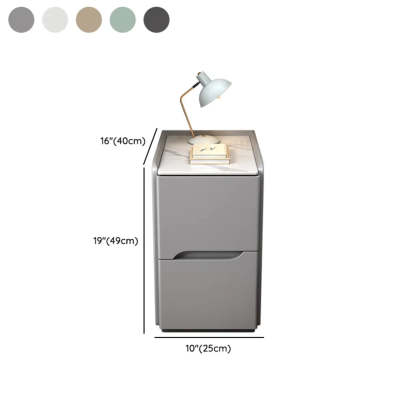 Gray Square Stone and Wood Drawer Bedside Cabinet — Green
