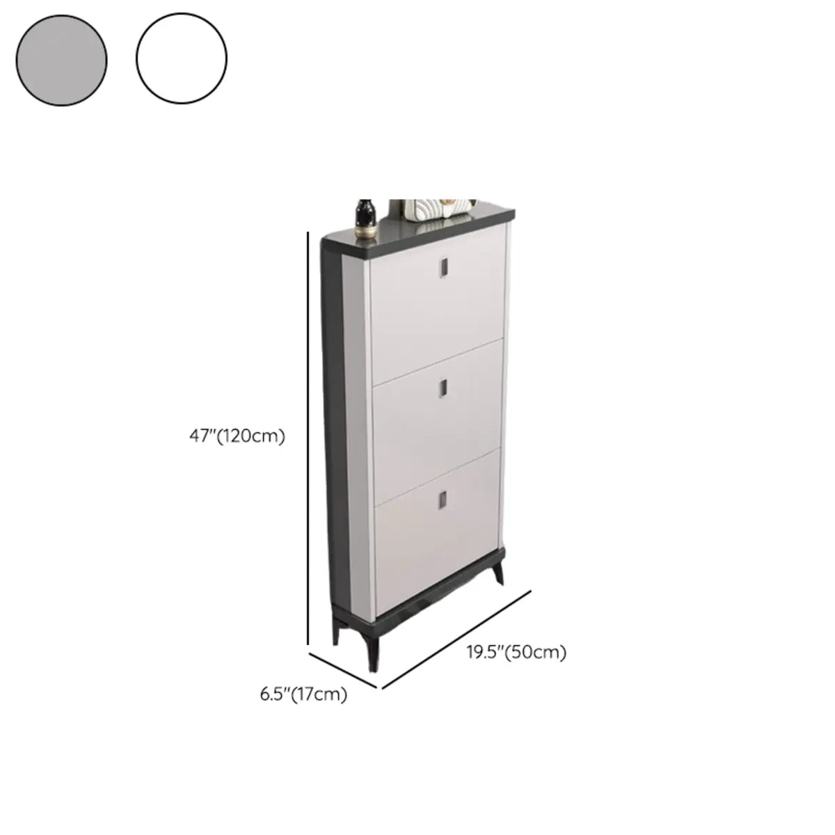 Modern Slim Gray Wood 3-Tier Shoe Cabinet