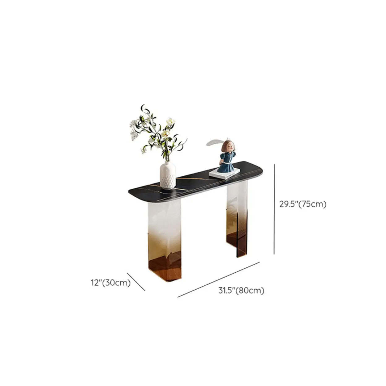 Acrylic Sintered Stone Top Console Table — White / Rectangular