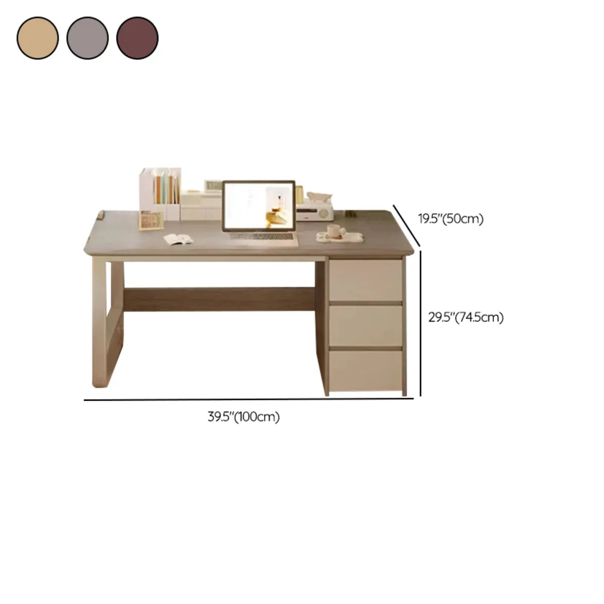 Brown Wood Writing Desk with Tableside Drawers