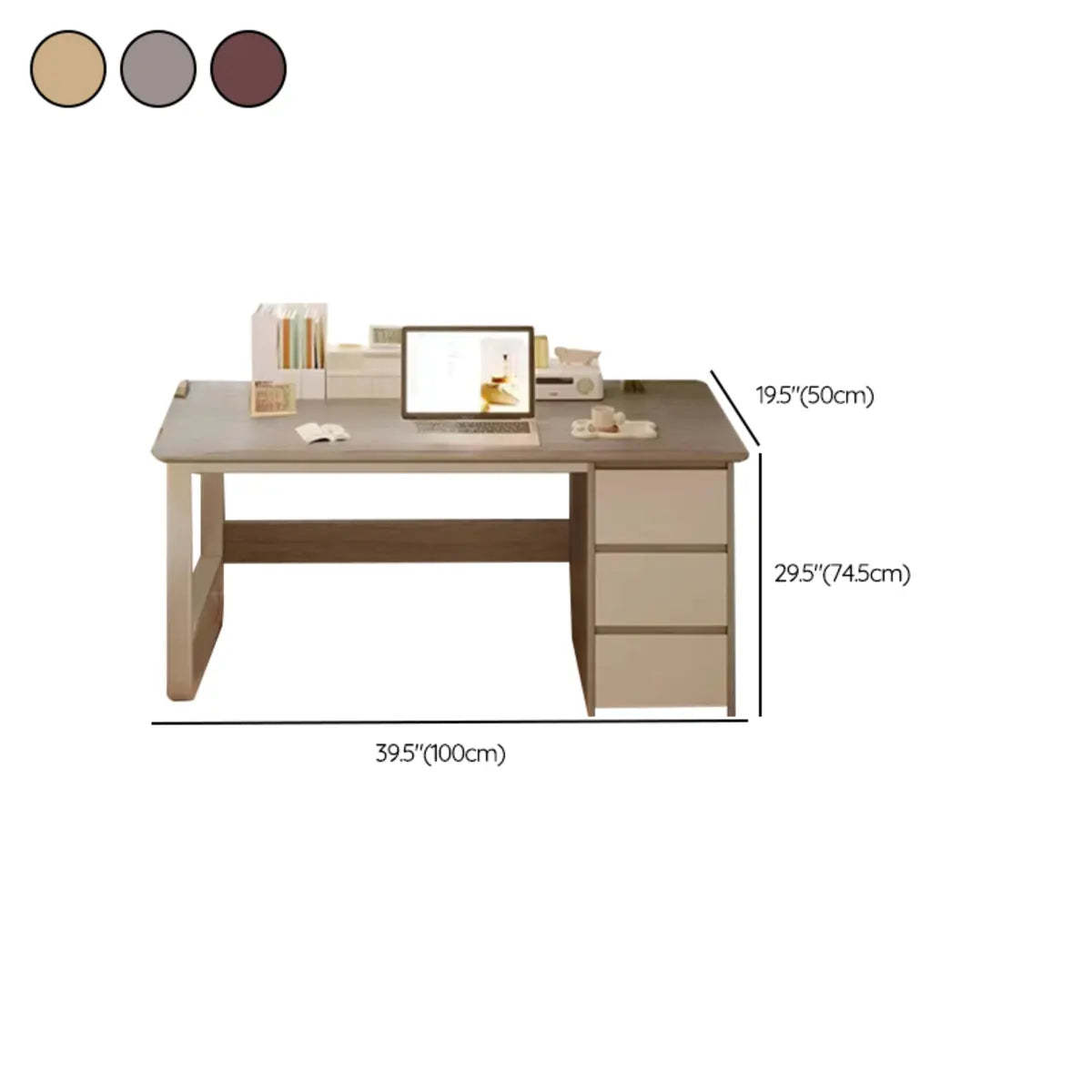 Brown Wood Writing Desk with Tableside Drawers