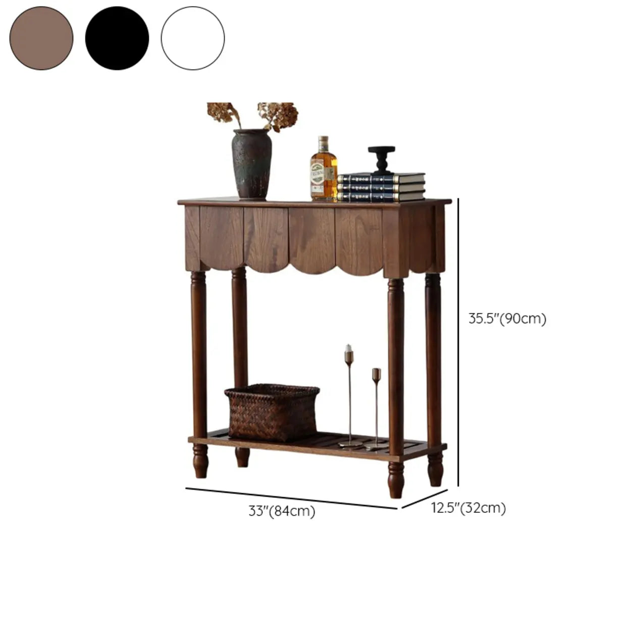 Scandinavian Wood Console Table with Floor Shelf