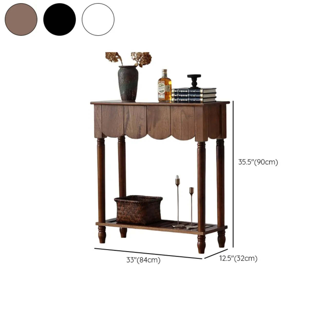 Scandinavian Wood Console Table with Floor Shelf