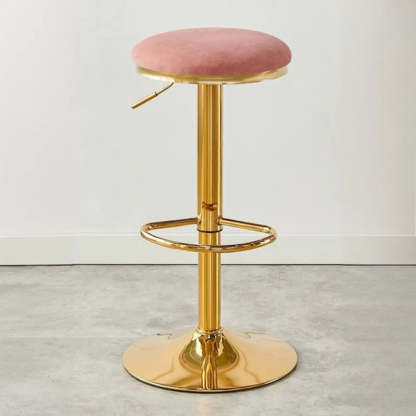 Backless Round Upholstered Gold Metal Bar Stool