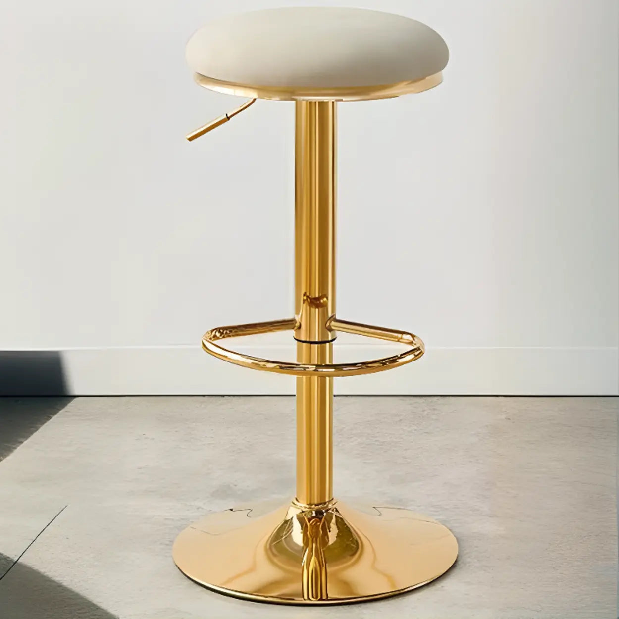 Backless Round Upholstered Gold Metal Bar Stool — Brown