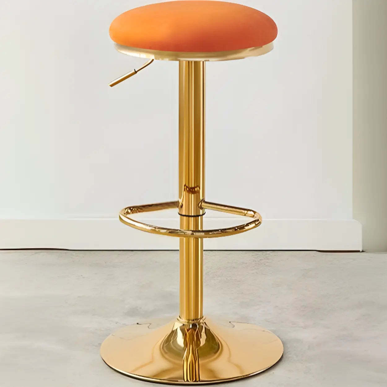 Backless Round Upholstered Gold Metal Bar Stool — Green