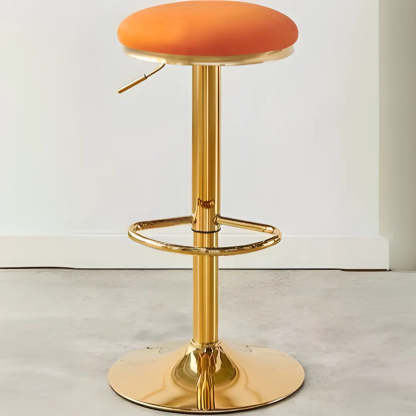 Backless Round Upholstered Gold Metal Bar Stool — Green