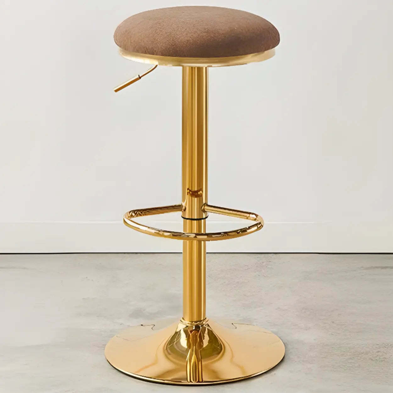Backless Round Upholstered Gold Metal Bar Stool — Orange