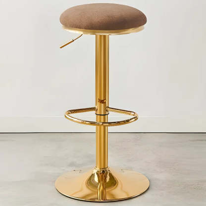 Backless Round Upholstered Gold Metal Bar Stool — Orange