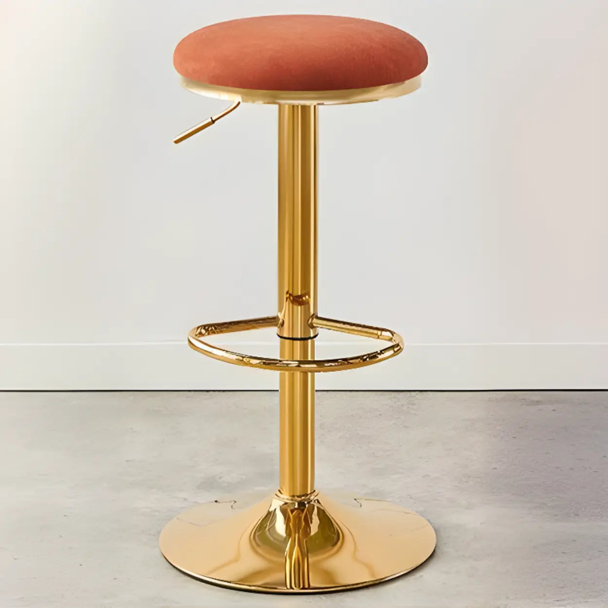 Backless Round Upholstered Gold Metal Bar Stool