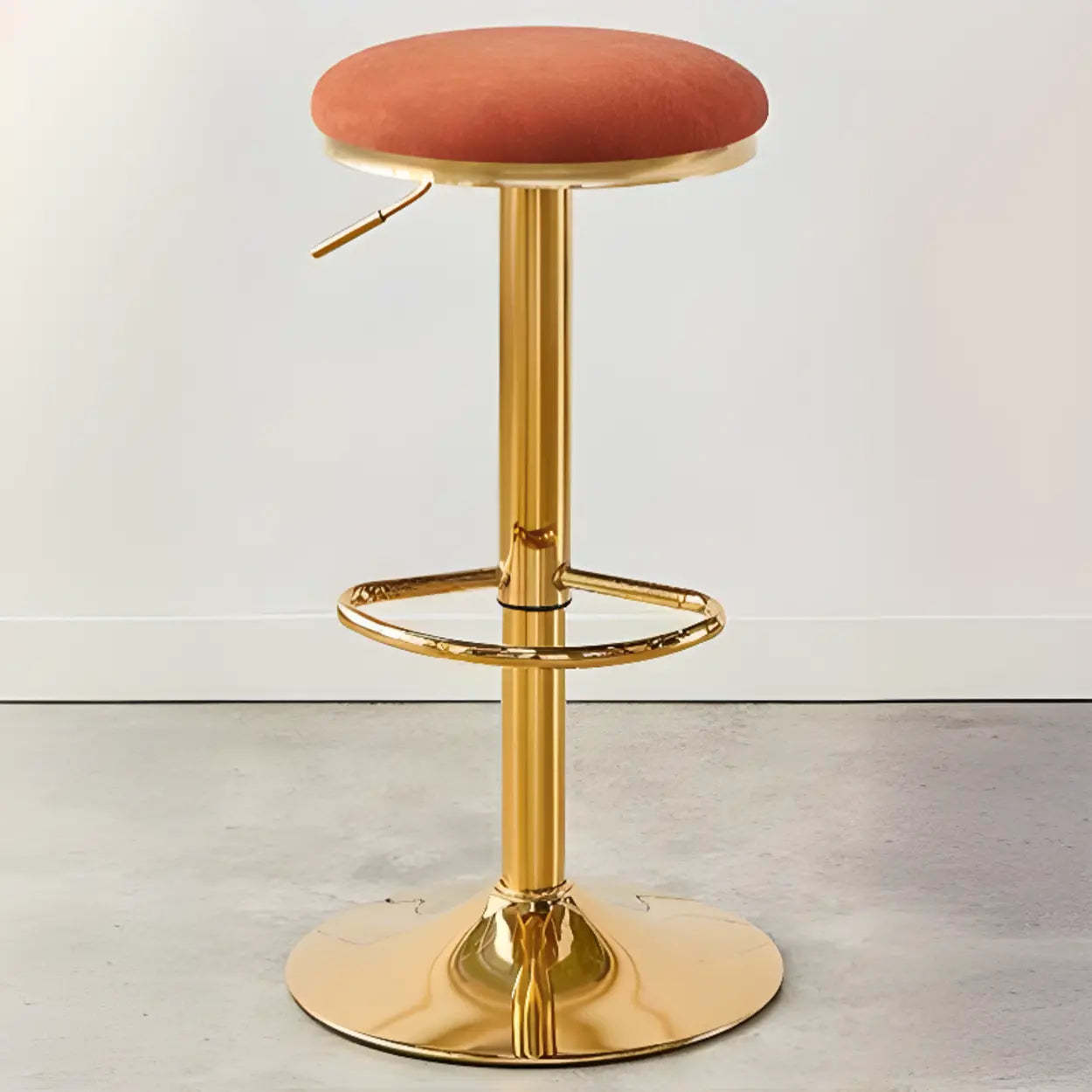 Backless Round Upholstered Gold Metal Bar Stool