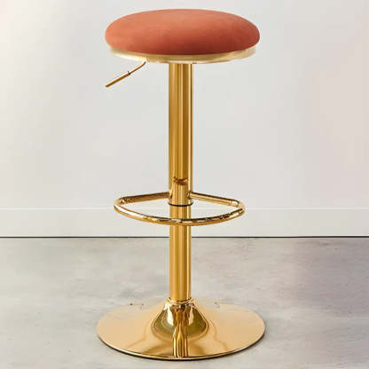 Backless Round Upholstered Gold Metal Bar Stool