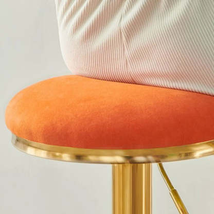 Backless Round Upholstered Gold Metal Bar Stool