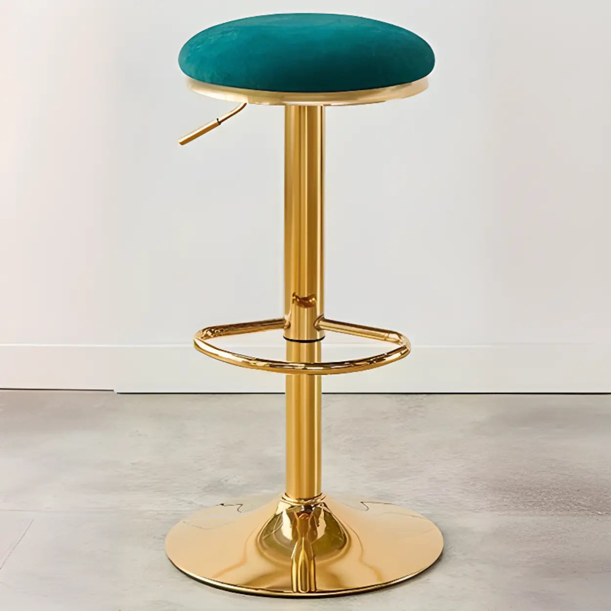 Backless Round Upholstered Gold Metal Bar Stool