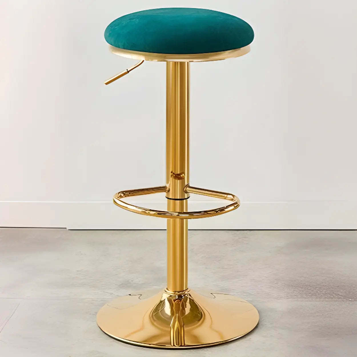 Backless Round Upholstered Gold Metal Bar Stool