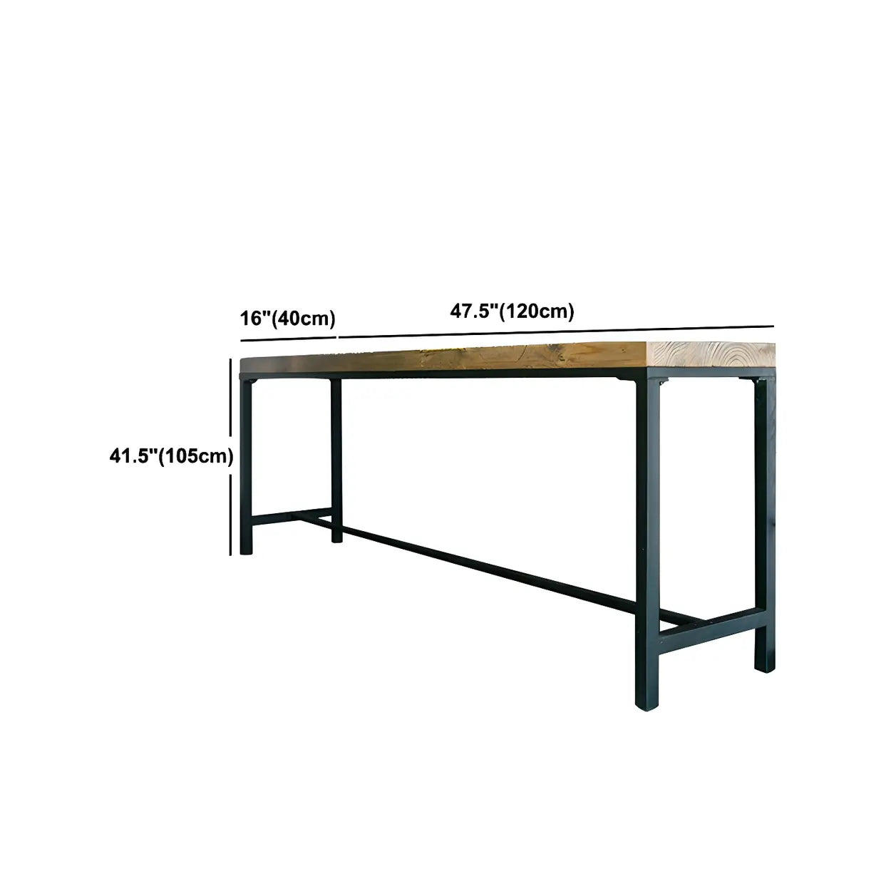 Industrial Brown Wood Long Bar Table with Footrest — Table Only