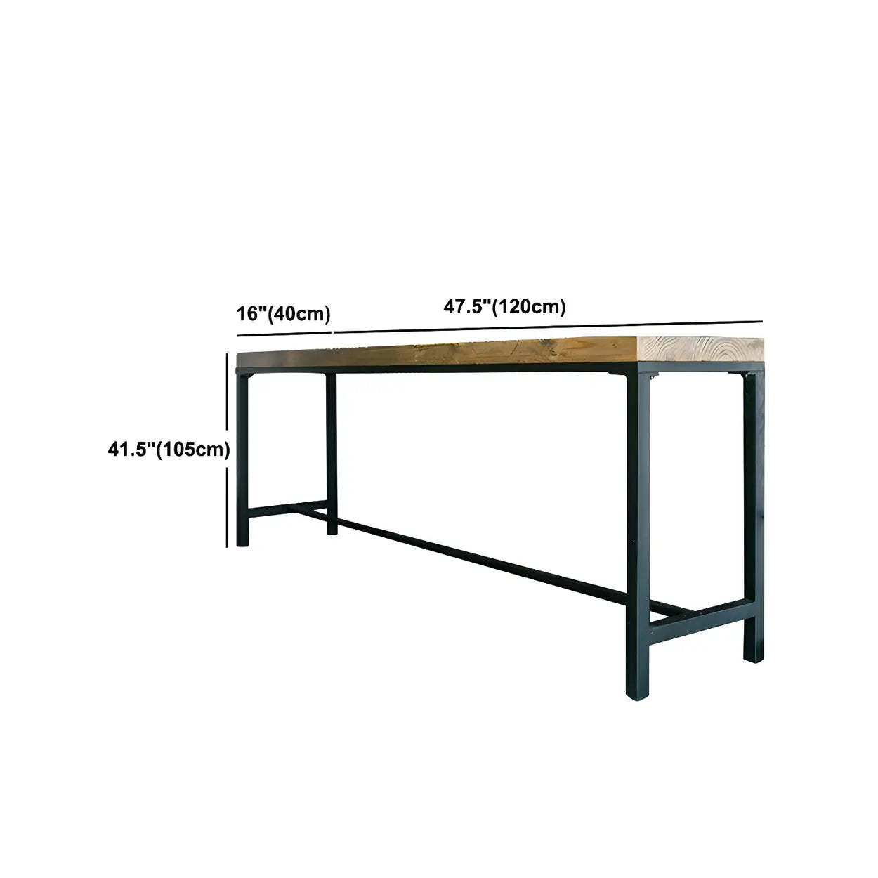 Industrial Brown Wood Long Bar Table with Footrest — Table Only