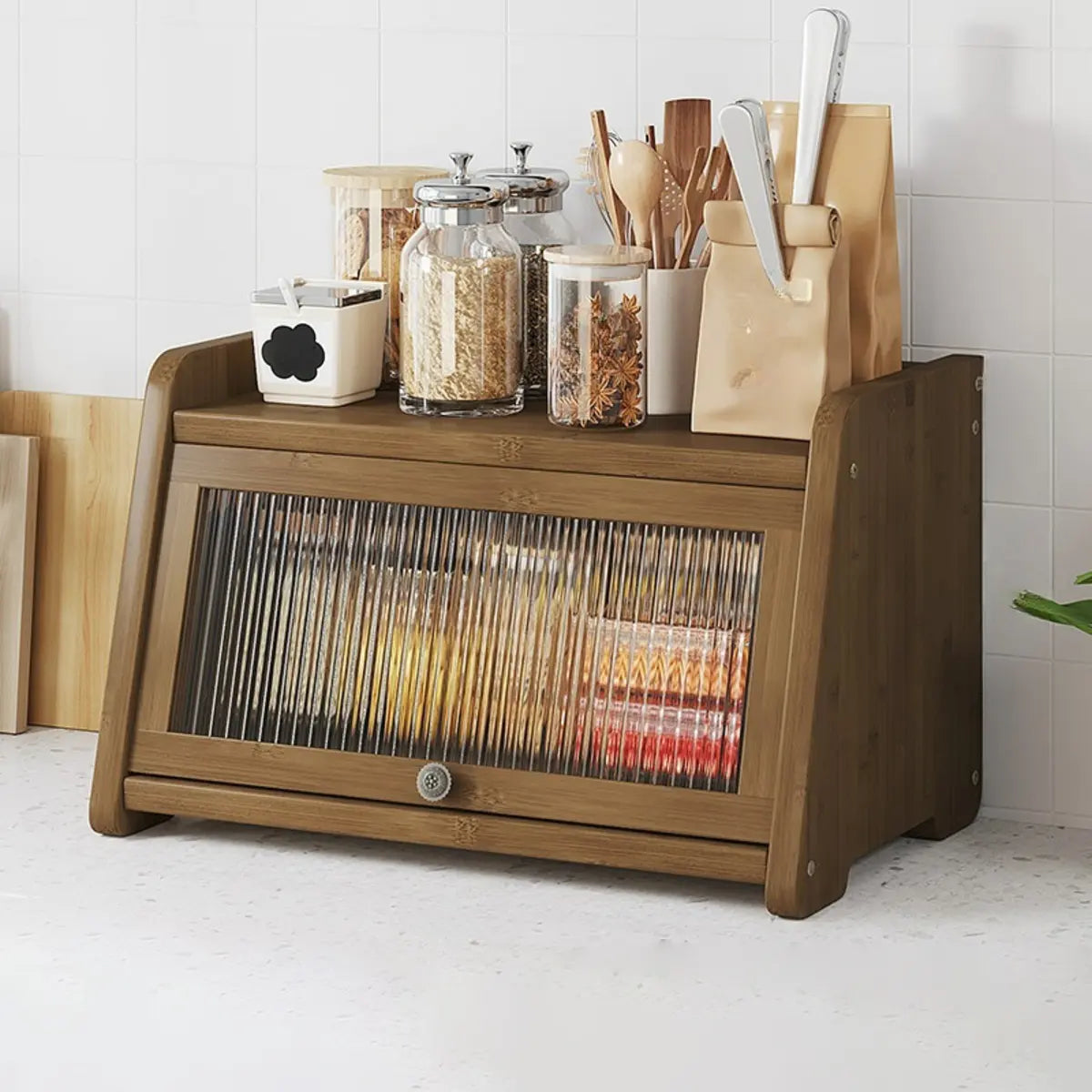 Natural Bamboo Desktop Ladder Display Cabinet — Tan