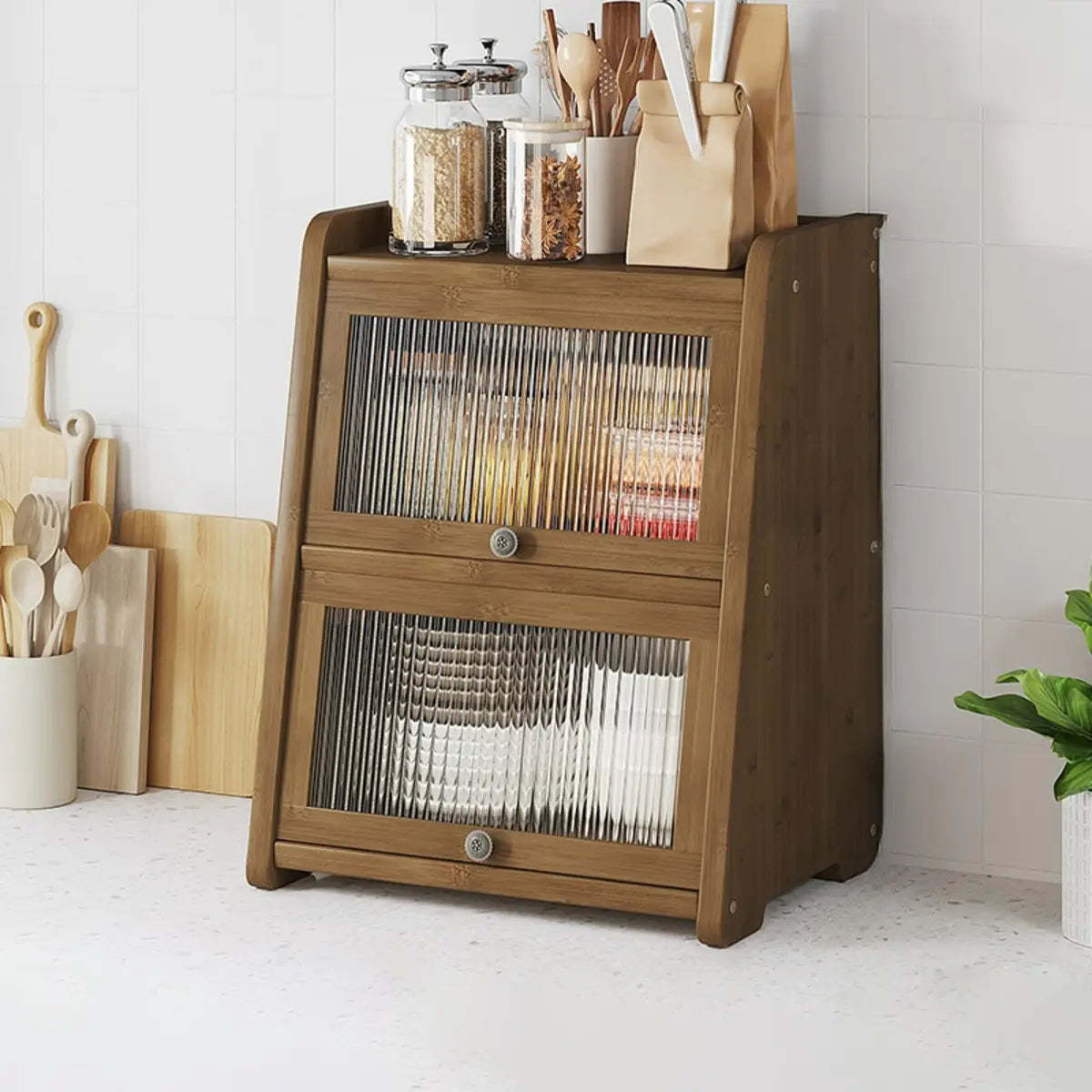 Modern display desk natural wine cabinets — 16" L x 12" W x 20" H / Nut & Brown