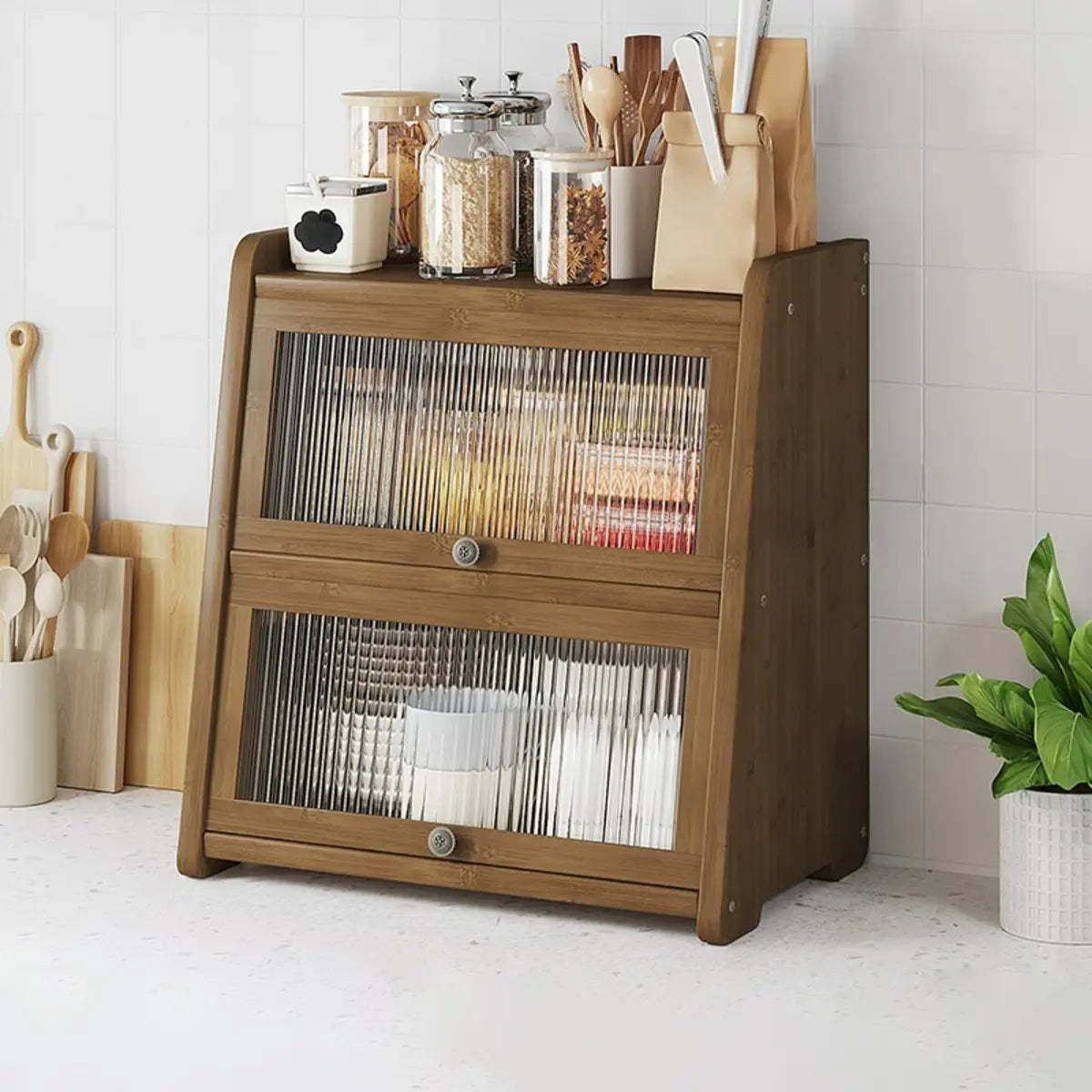 Natural Bamboo Desktop Ladder Display Cabinet