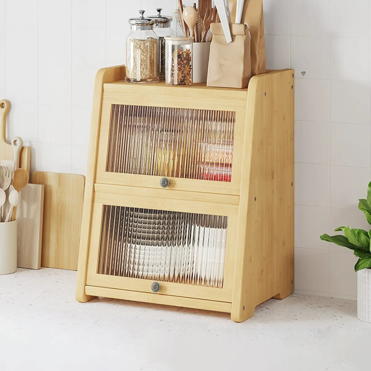 Natural Bamboo Desktop Ladder Display Cabinet