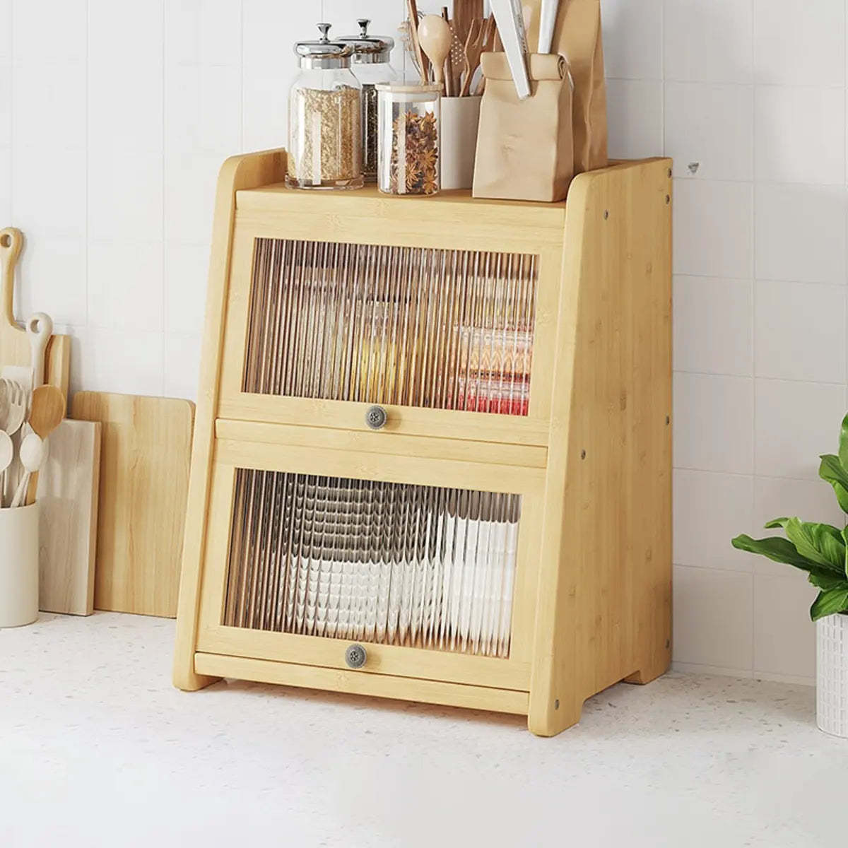 Natural Bamboo Desktop Ladder Display Cabinet