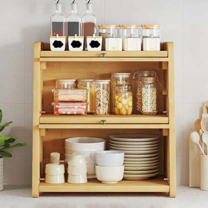 Natural Bamboo Desktop Ladder Display Cabinet