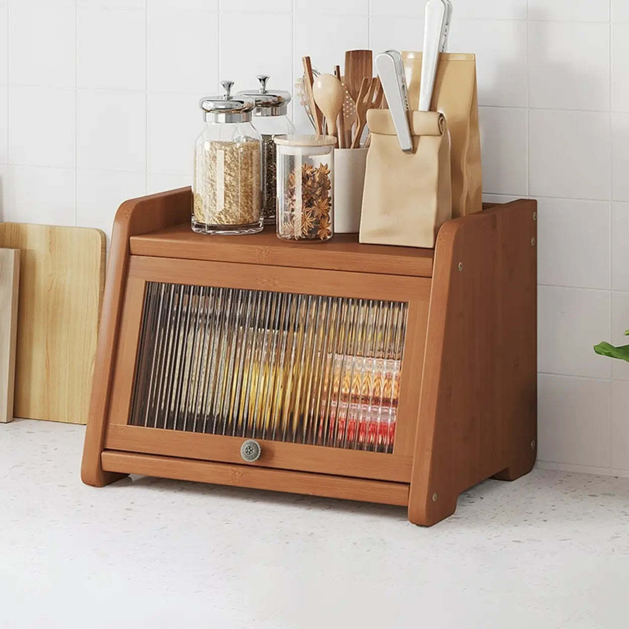 Natural Bamboo Desktop Ladder Display Cabinet — Nut-Brown