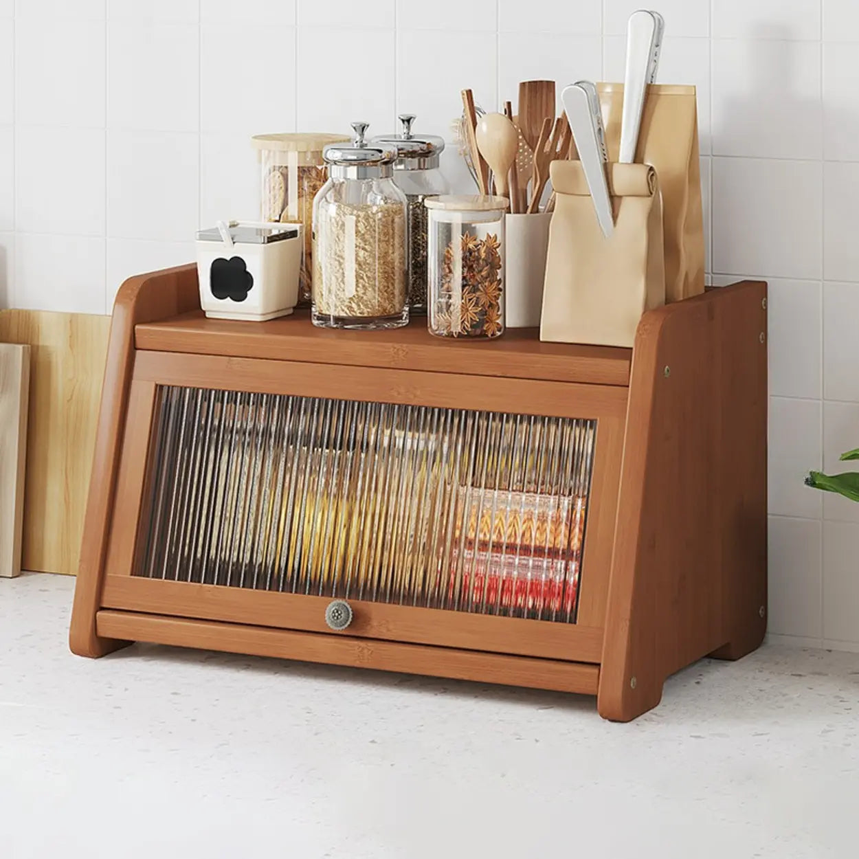 Natural Bamboo Desktop Ladder Display Cabinet — Natural