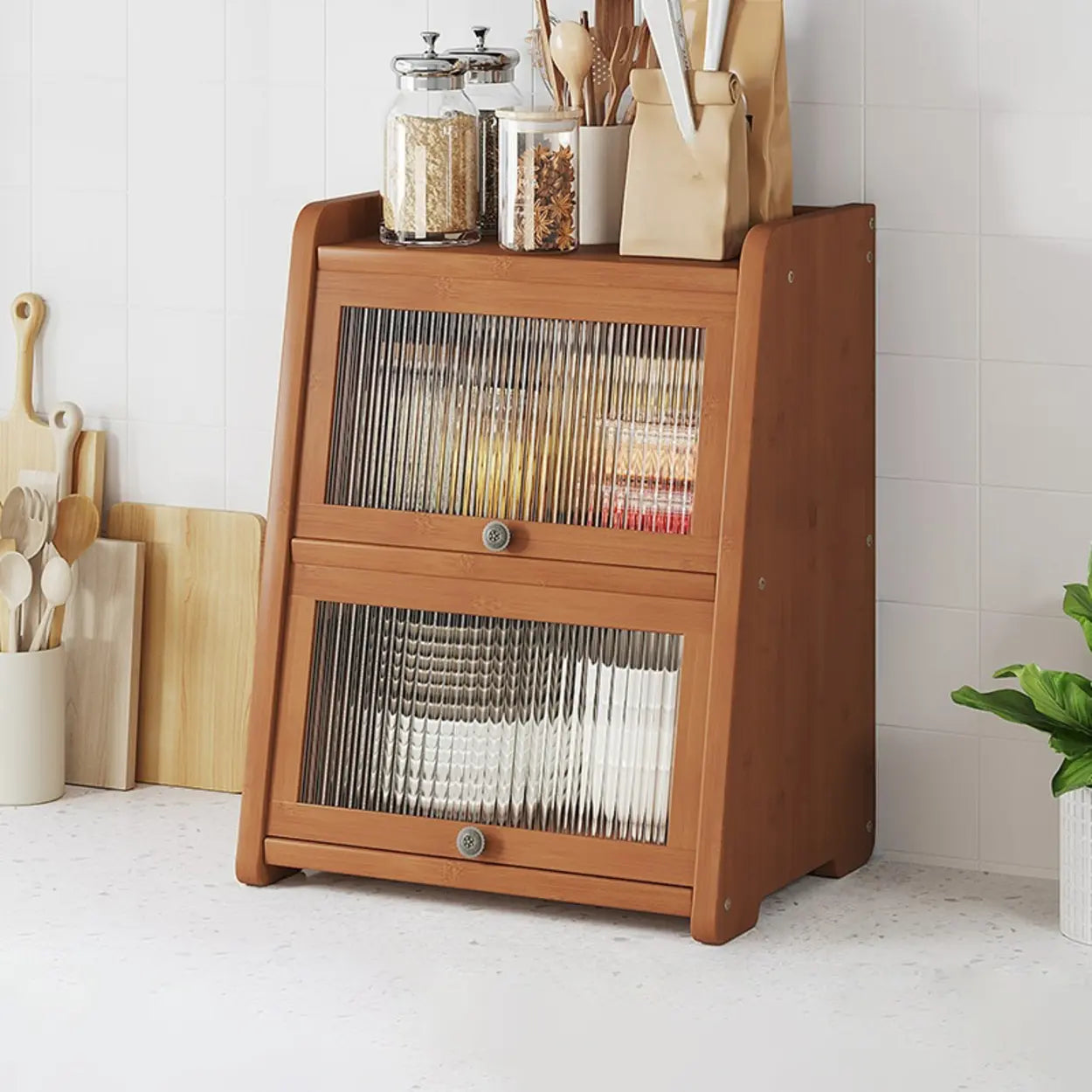 Natural Bamboo Desktop Ladder Display Cabinet — Nut-Brown