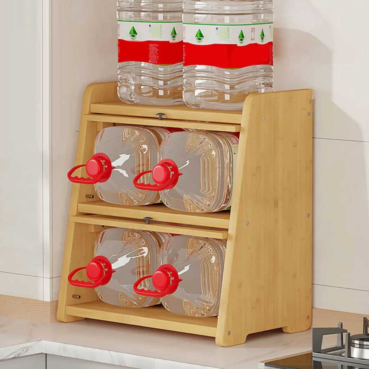 Natural Bamboo Desktop Ladder Display Cabinet — Tan