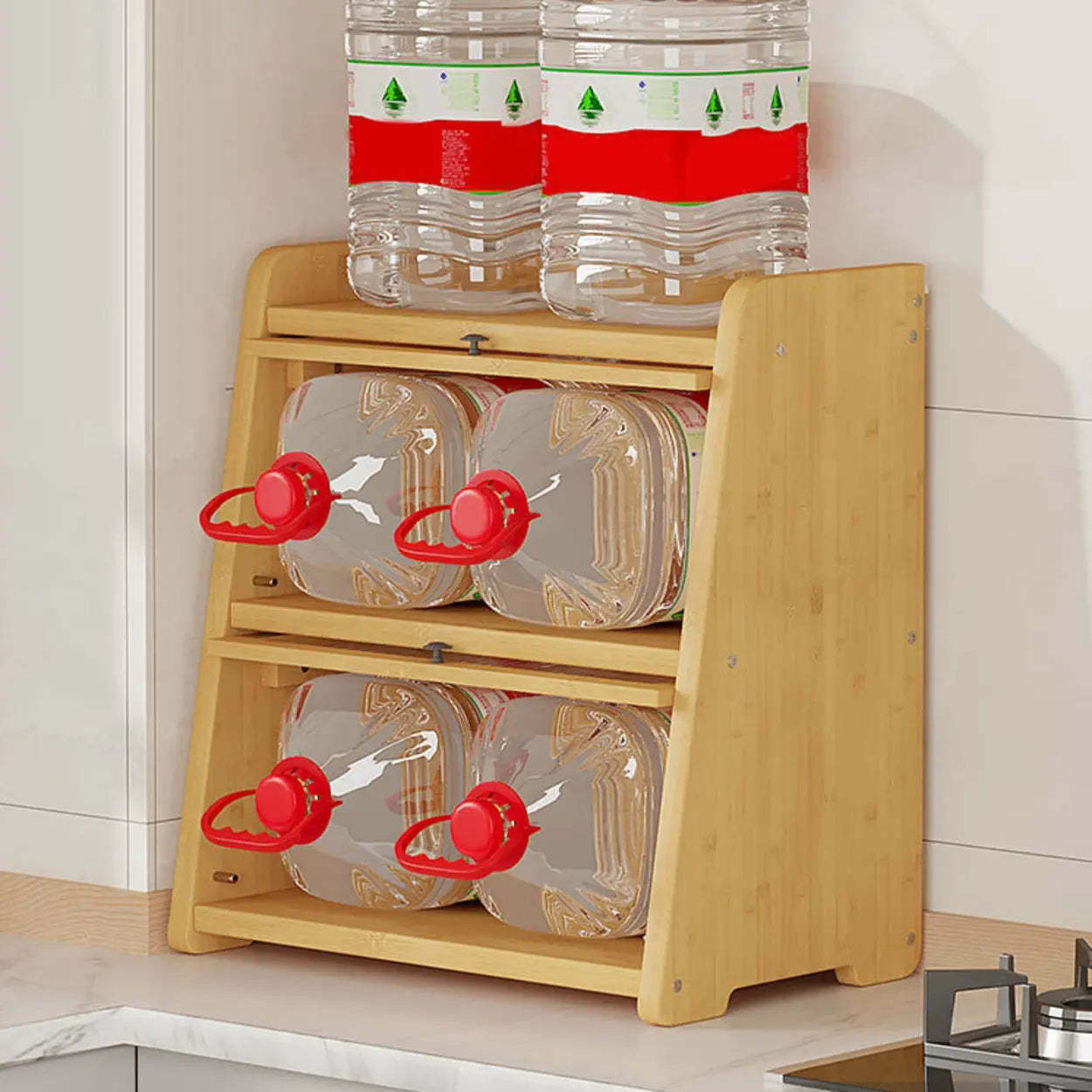 Natural Bamboo Desktop Ladder Display Cabinet — Tan