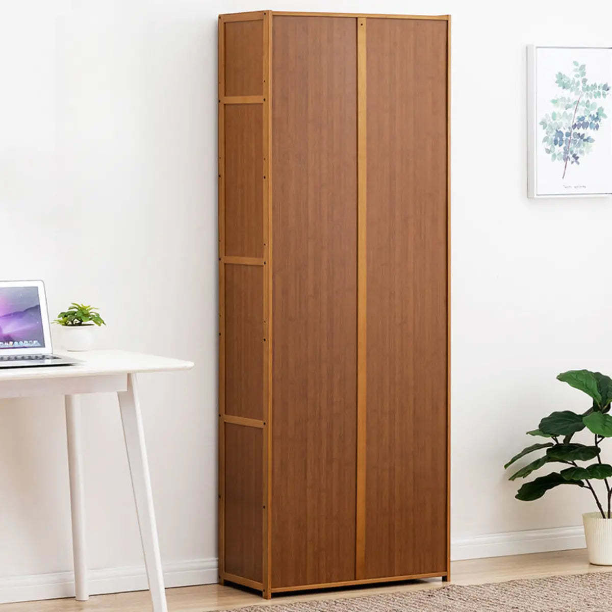 Brown Bamboo 7-Shelf Tall Kitchen China Cabinet