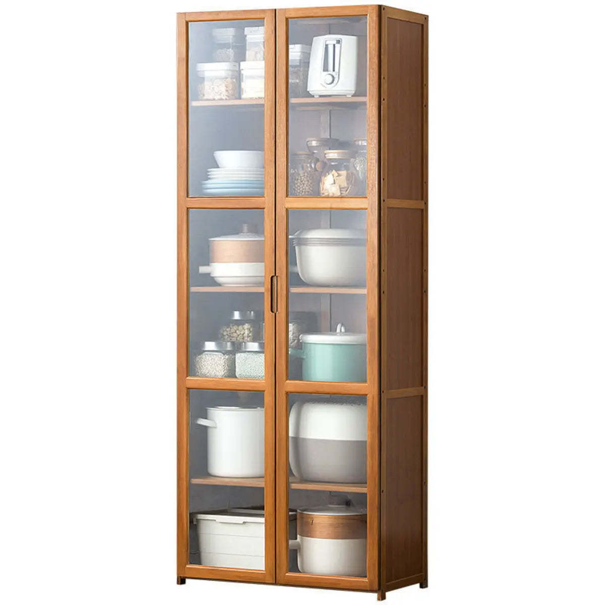 Brown Bamboo 7-Shelf Tall Kitchen China Cabinet
