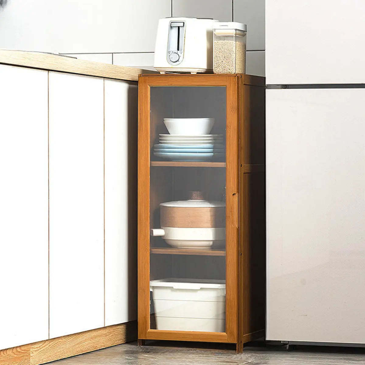 Storage china bamboo wood display cabinets for kitchen