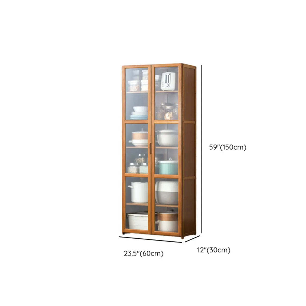 Brown Bamboo 7-Shelf Tall Kitchen China Cabinet