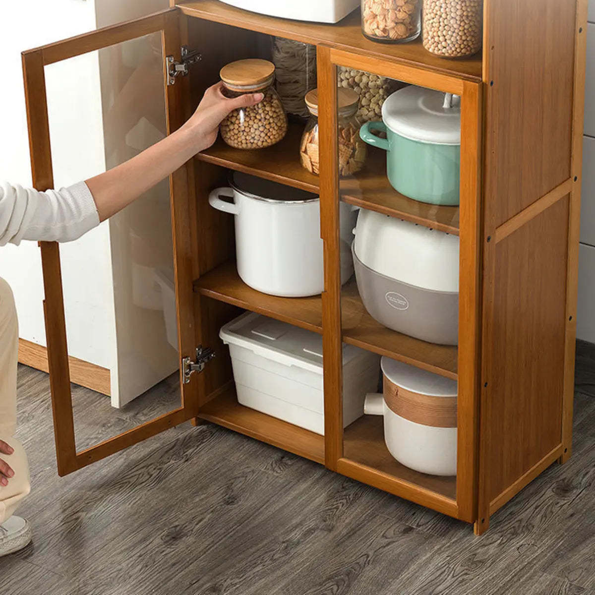 Brown Bamboo 7-Shelf Tall Kitchen China Cabinet