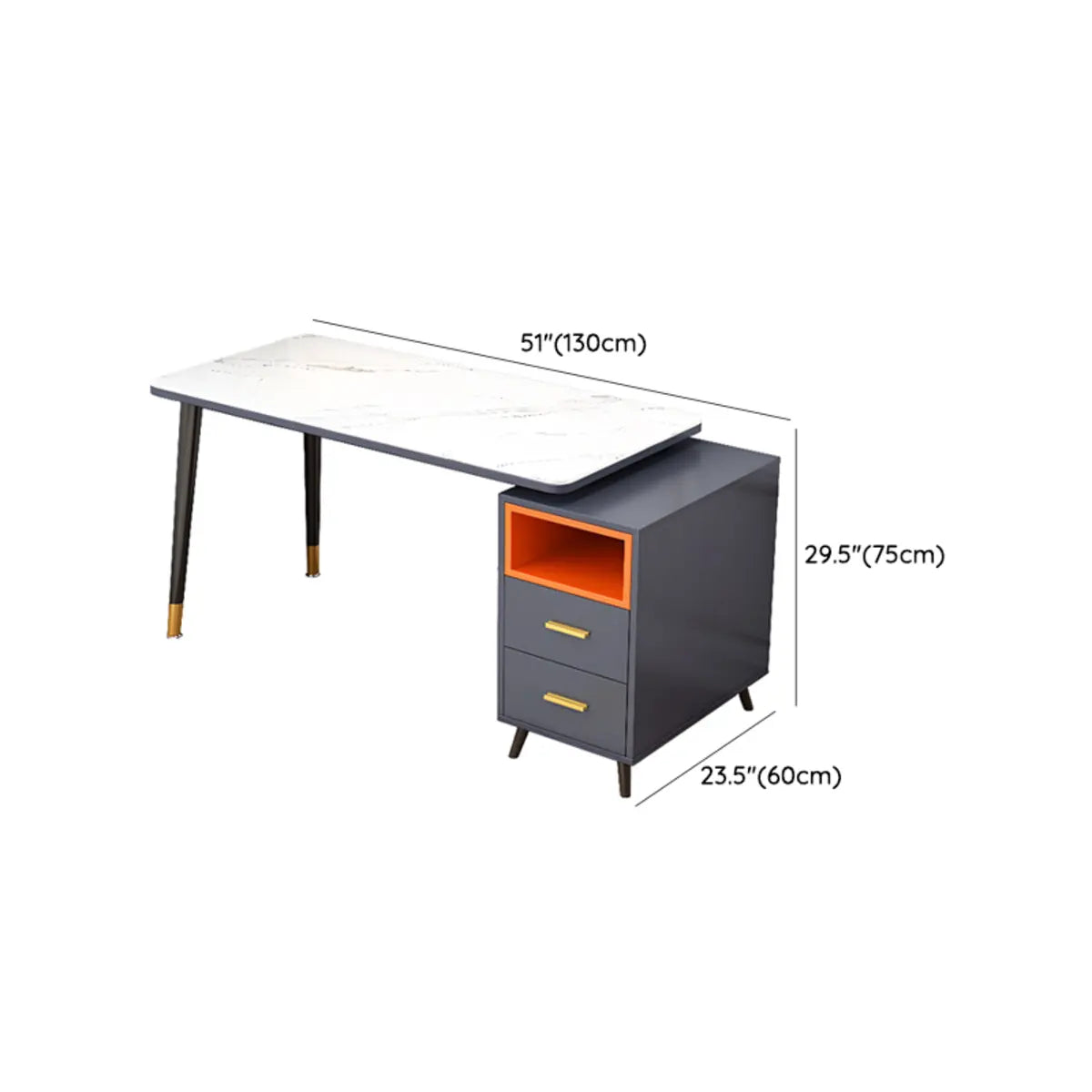 Reversible Ergonomic Off-White Computer Desk with Drawers