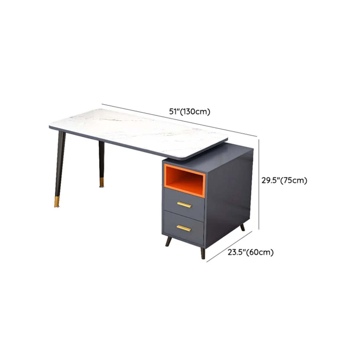 Reversible Ergonomic Off-White Computer Desk with Drawers