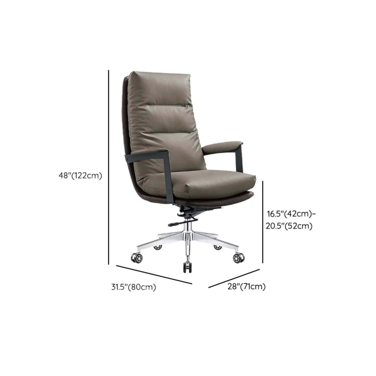 Swivel Gray Steel Leather Office Chair with Wheels