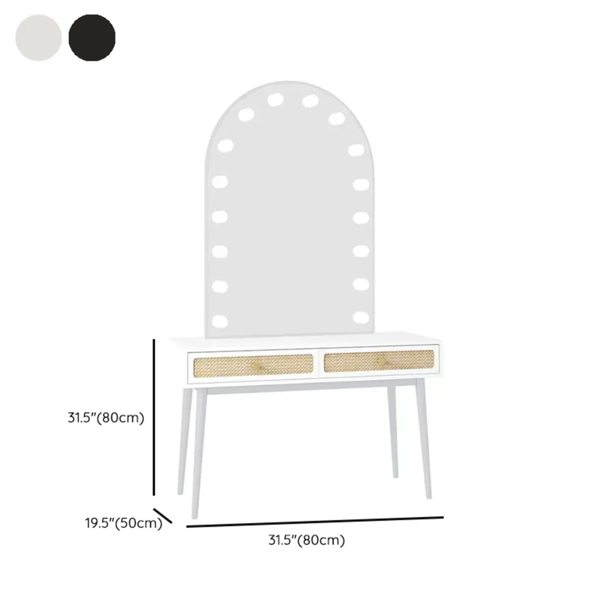 Modern Oval Timber Mirror Lights White Makeup Vanity Set #size