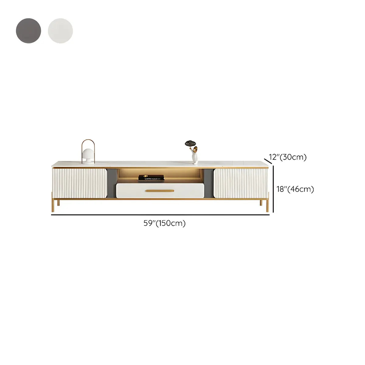 White Glass Open-Storage Drawer TV Stand with Legs