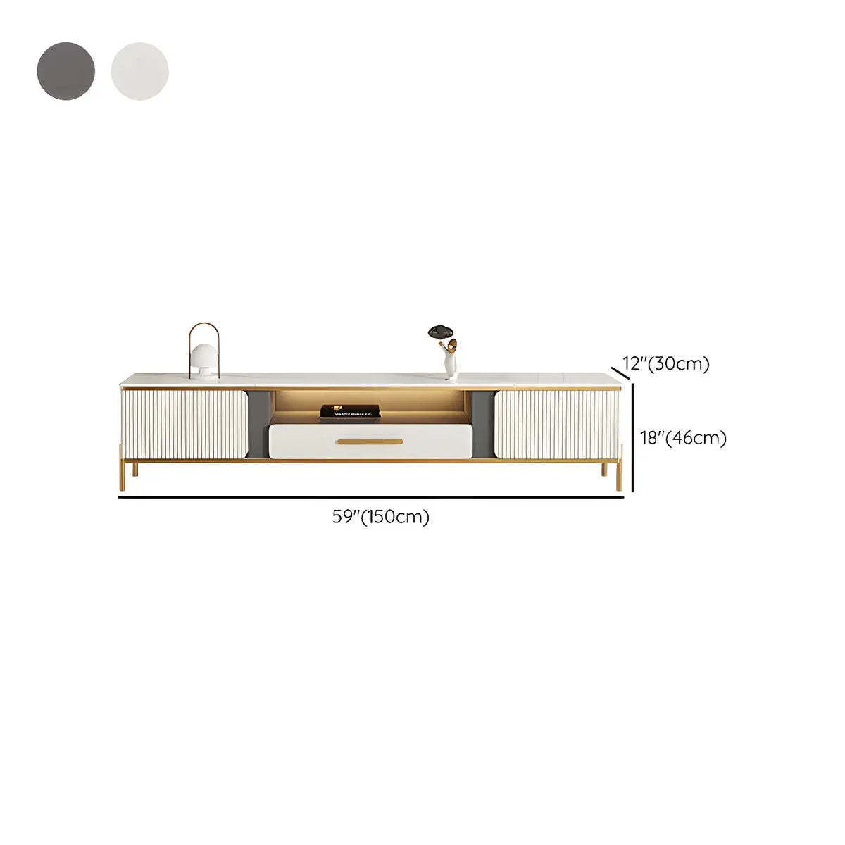 White Glass Open-Storage Drawer TV Stand with Legs
