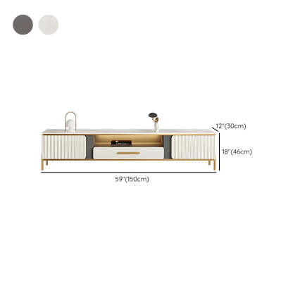 White Glass Open-Storage Drawer TV Stand with Legs