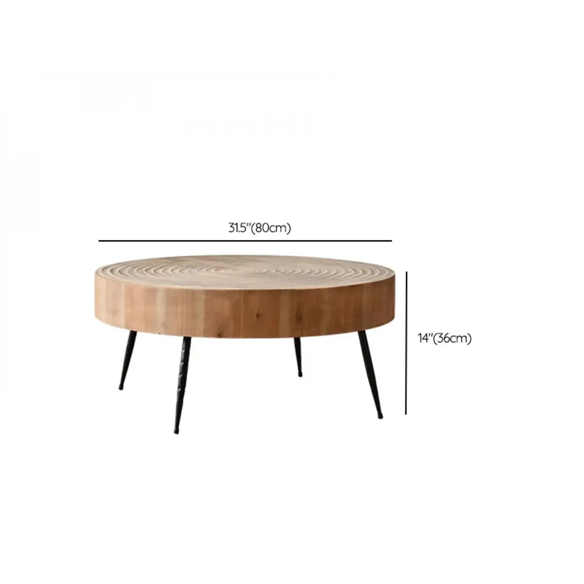 Rustic Pine Distressed Wood Finish Round Coffee Table #size
