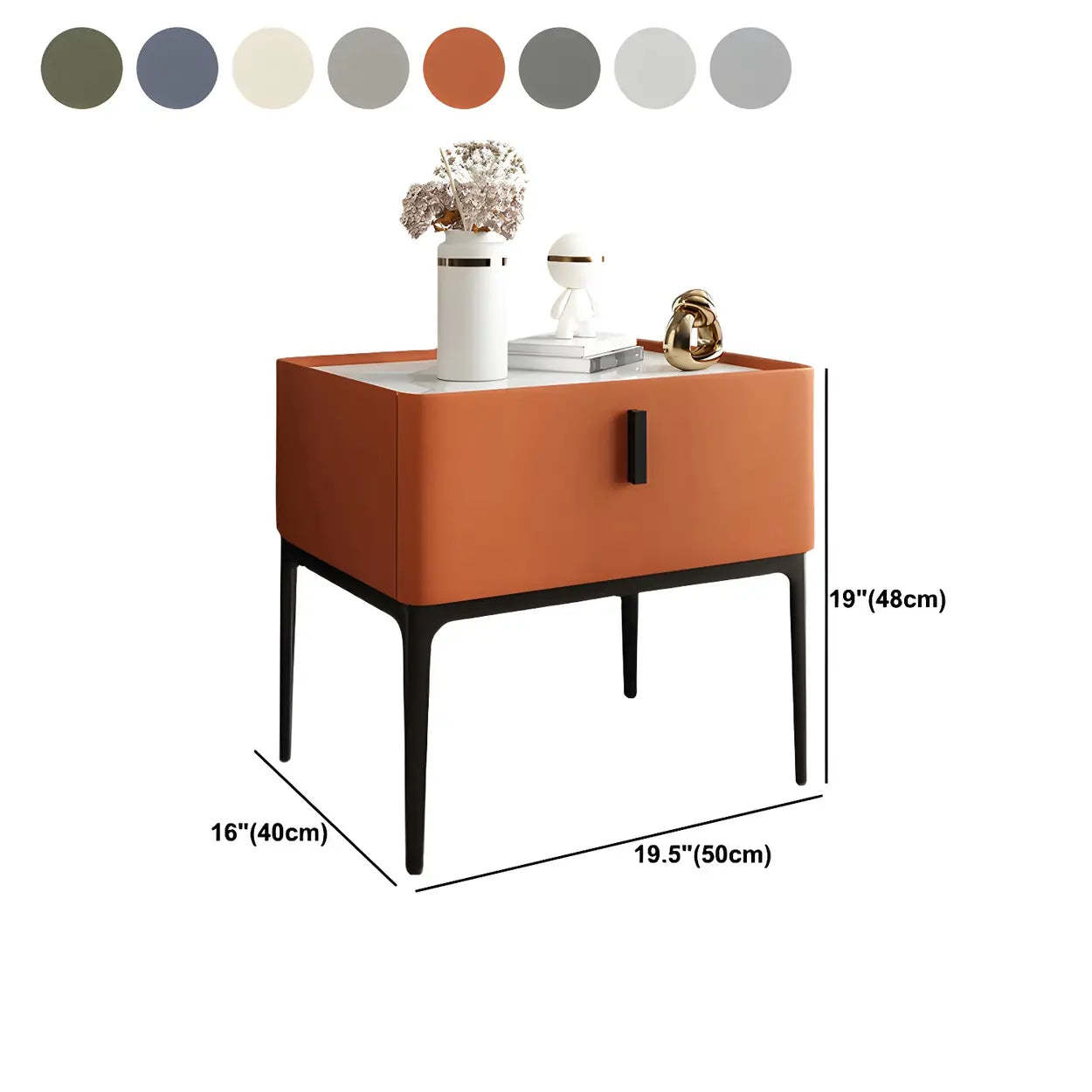 Modern Square Beige Marble Top Nightstand with Drawer