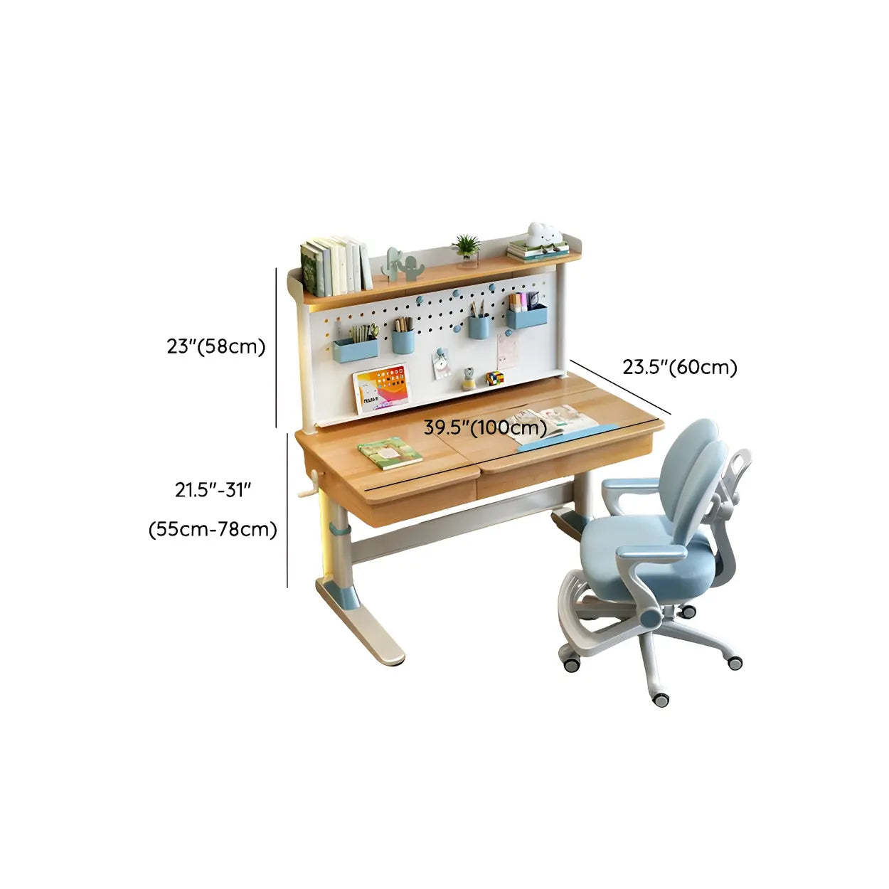 Adjustable Natural Wood Drawer T-Shape Standing Desk