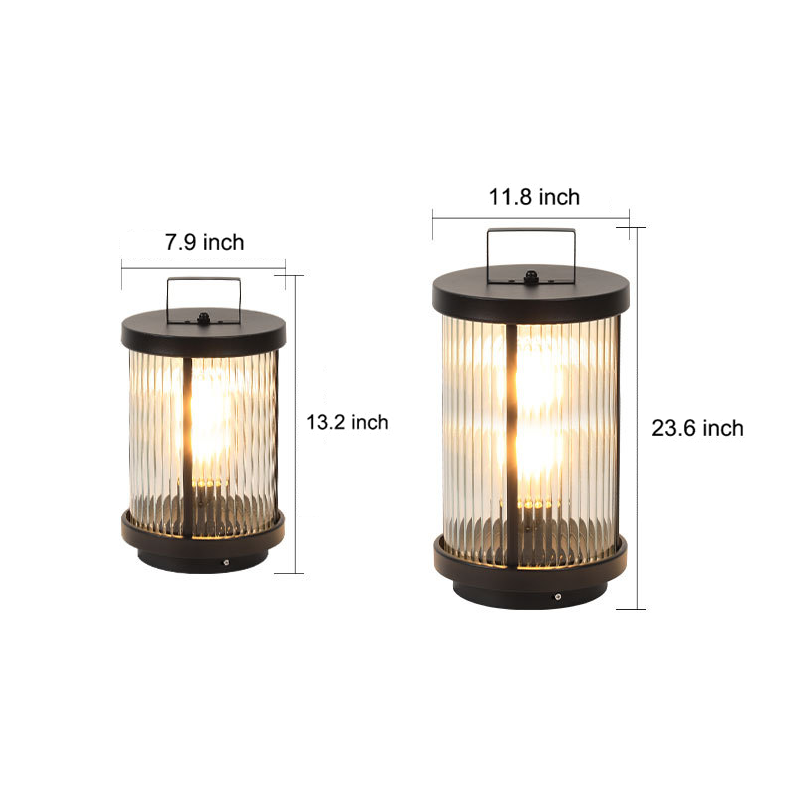 Striped Glass Cylindrical Portable Solar Lantern — Solar / Set of 4