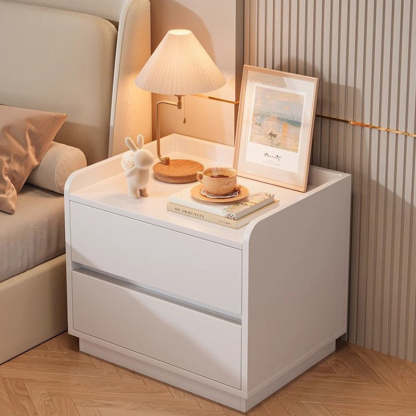 Minimalist Wood Metal Rounded 2-Drawer Nightstand